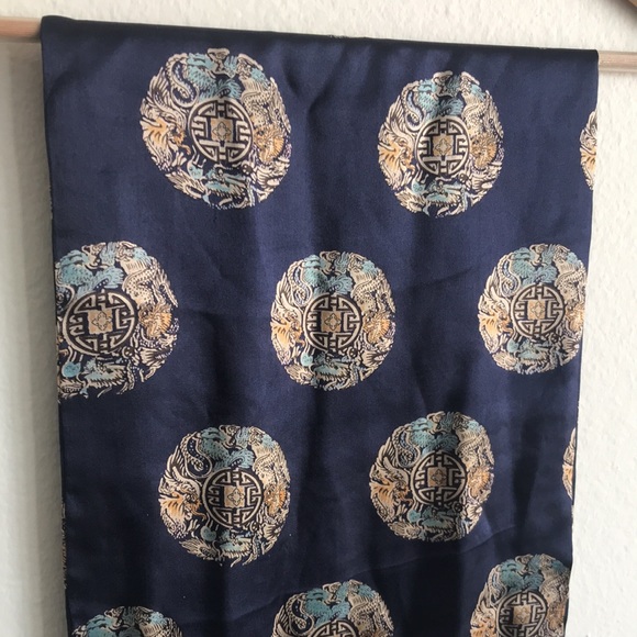 100% Silk Scarf Navy Blue Dragon Motif Double Sided Scarf - Picture 3 of 9